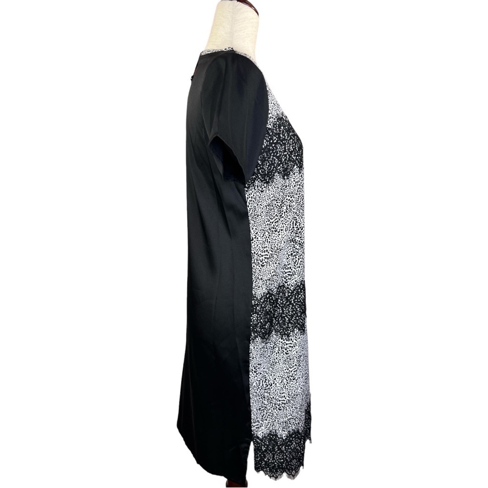 DKNY WOMAN’S IVY LACE FRINGED PULL OVER STYLE  BLACK SHORT SLEEVE DRESS SZ XS - Picture 6 of 12